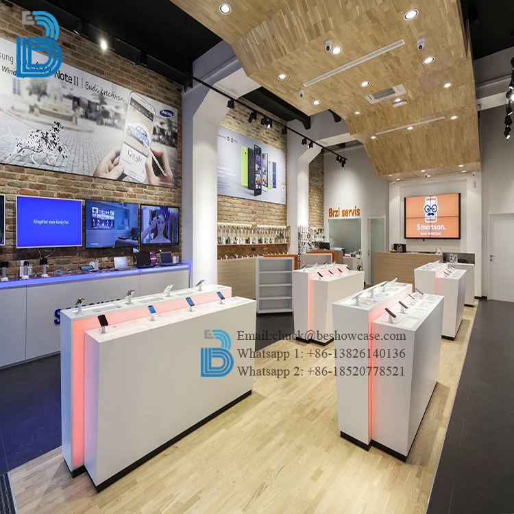 High End Mobile Phone Display Cabinet Design Cell Phone Accessory Display Mobile Phone Shop Counter