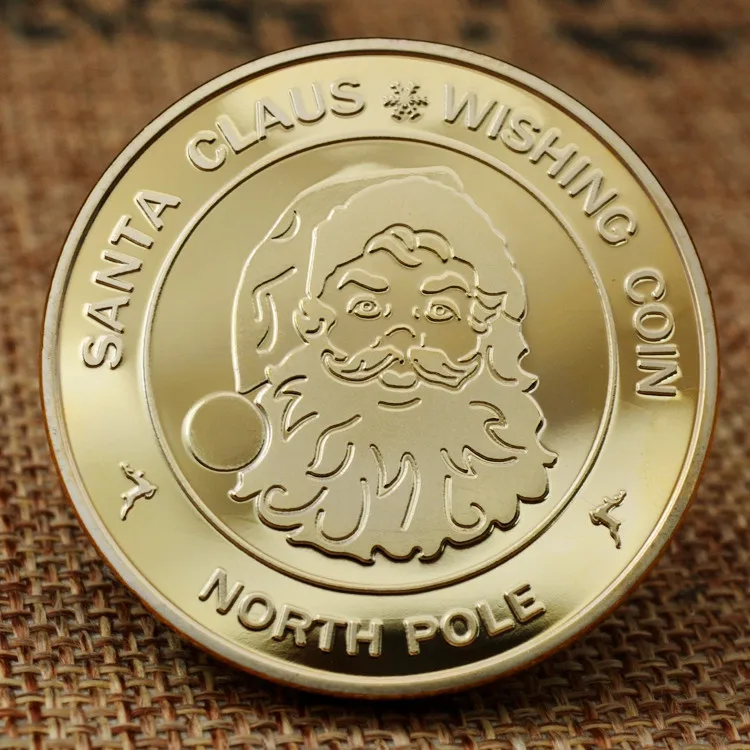 SANTA CLAUS Wishing Coins Merry Christmas Happy Holidays North Pole Gold Plated