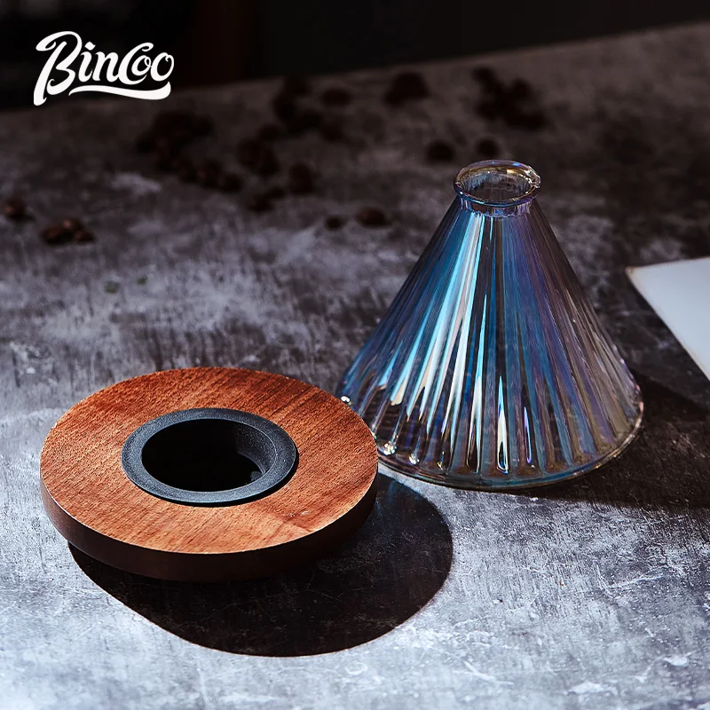 Bincoo Colorful Glass Coffee Filter with Wooden Stand for Pour Over Coffee Dripper