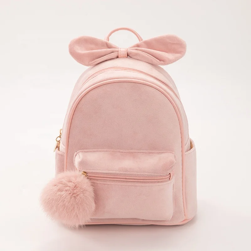 Beautiful velvet backpack bowknot backpack Korean pure color girl rabbit bag travel out lovely backpack