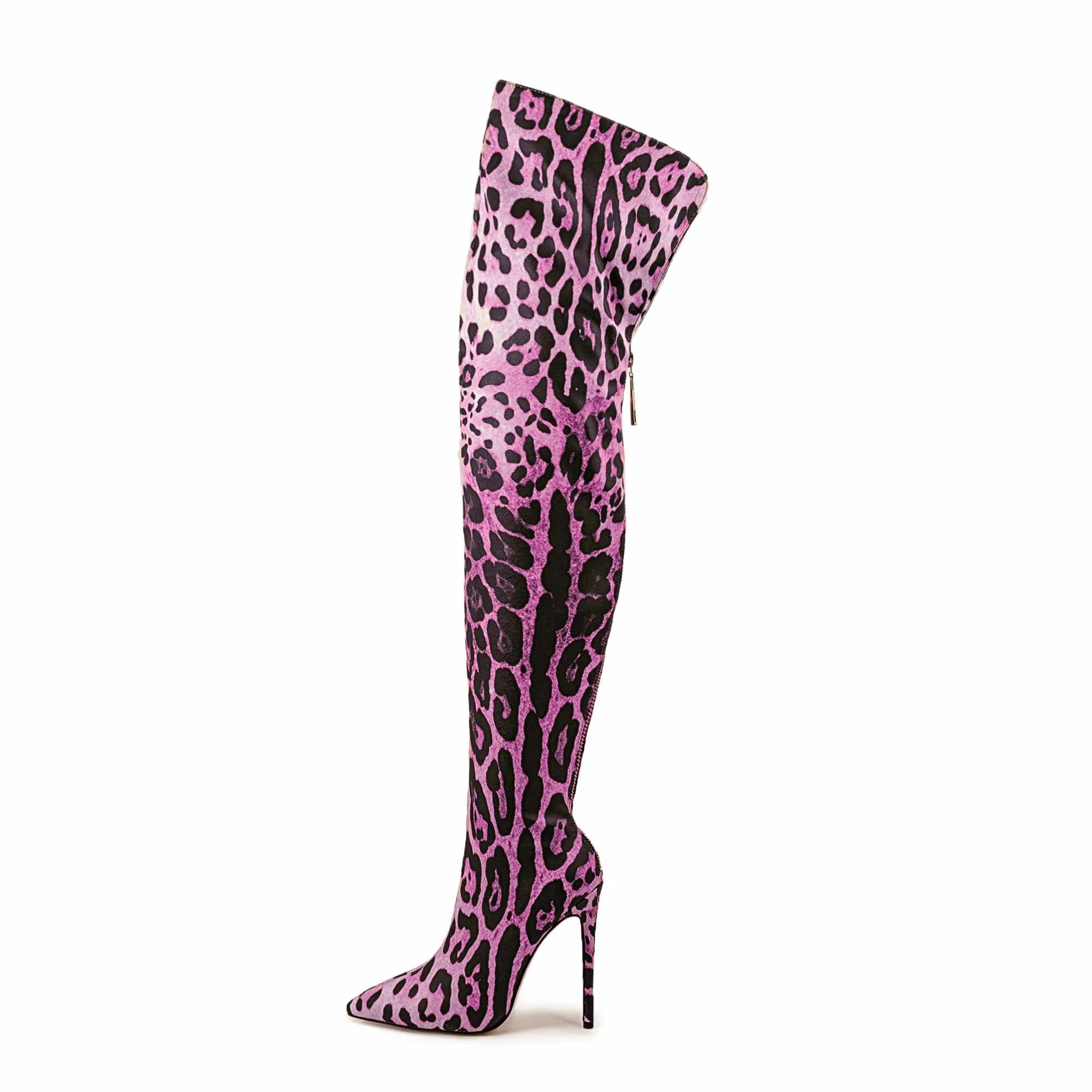 2024 Low Moq Handmade Large Size 47 Leopard PU Over The Knee Winter Boots Sexy Women High Heels Thigh High Boots