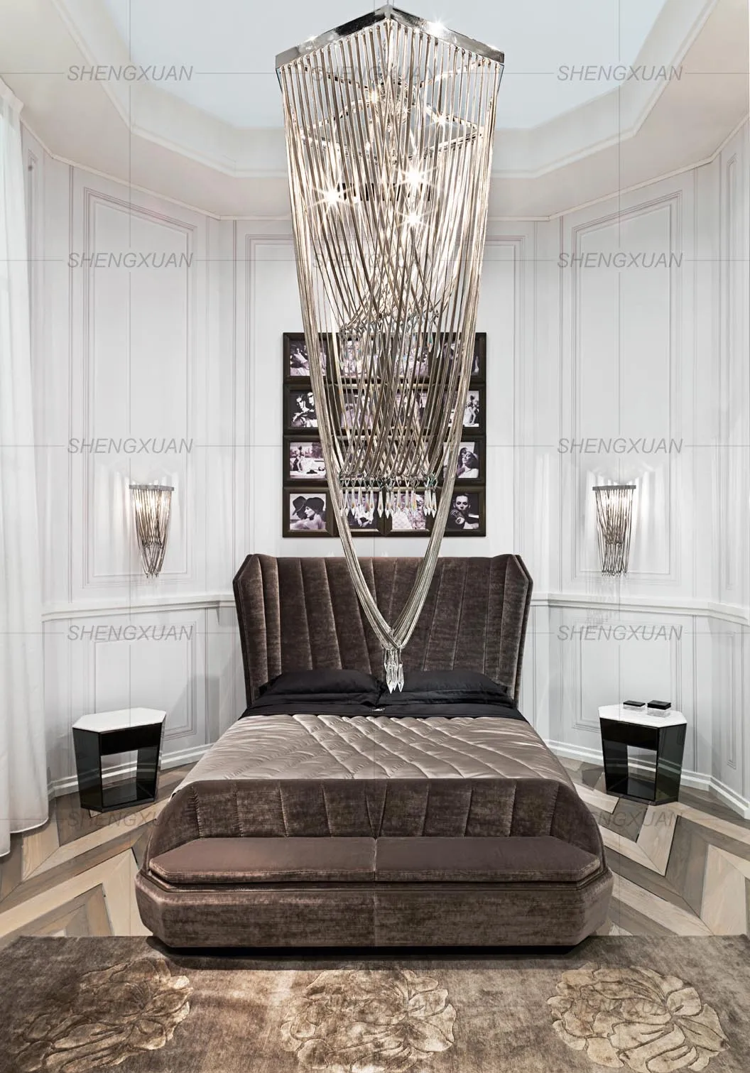 Master Bedroom Bed Room Set Queen Size Bedroom Furniture Modern Bed Design Upholstery Velvet Fabric Bed Frame