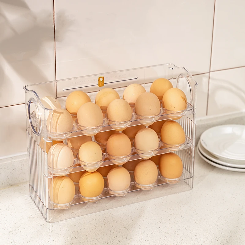 Cheap Hot Sale Kitchen Flip Organizer Box for Eggs 30 Grids Portable Egg Storage Rack Egg Bins