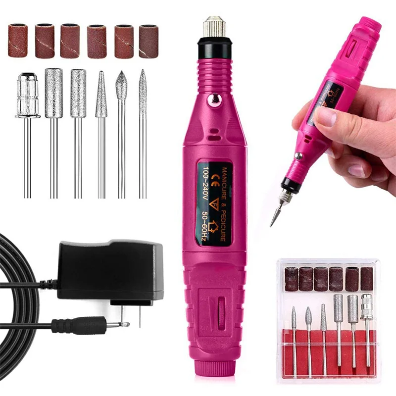 Wholesale Professional Nail Buffer Machine Nail Grind Sander Electric Nail Drill With 6 Bits