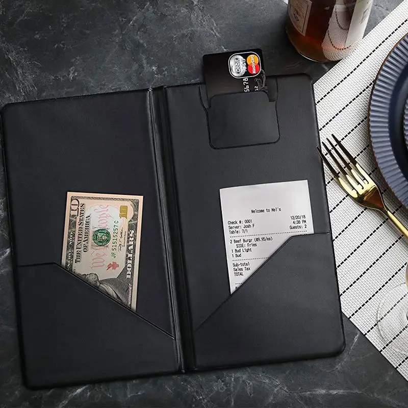 Wholesale Custom Logo PVC Restaurant Bill Folder PU Leather Bill Presenter Menu Holder For Hotel