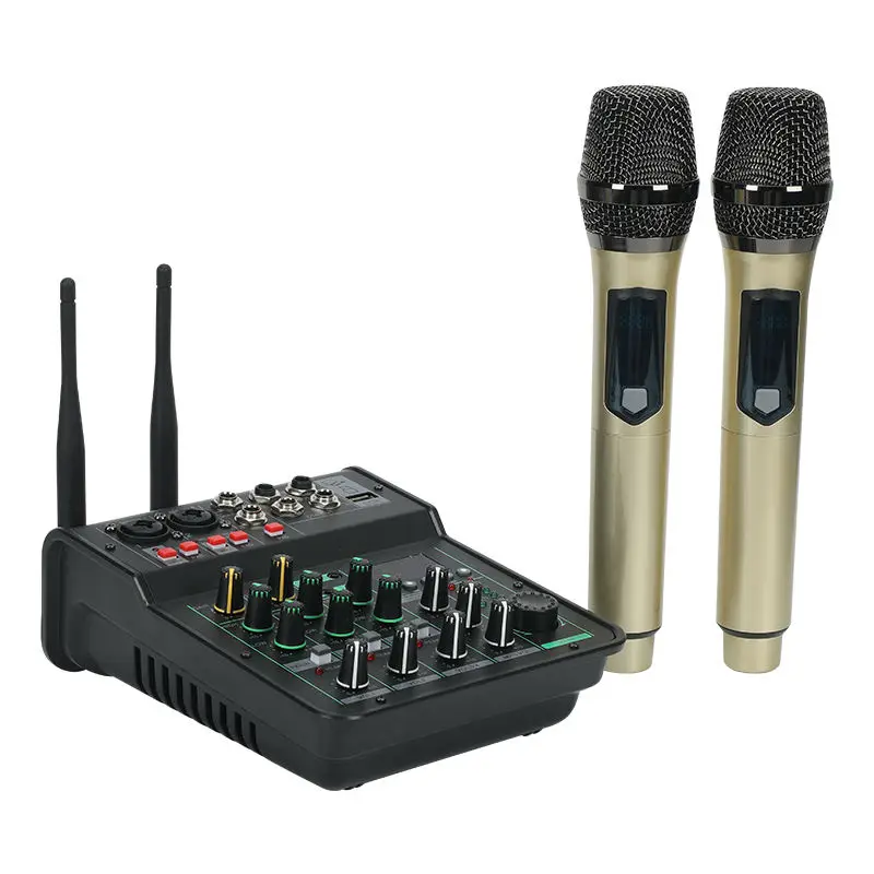 TEBO Customize Best price 4 channels  audio mixer dj control with UHF wireless microphone