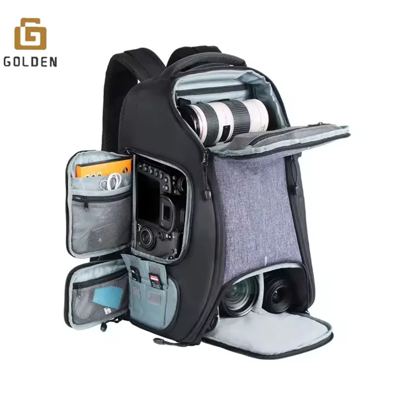 Golden Durable Nylon photography stylish camera bags travel camera laptop backpack camera bags backpack waterproof travel