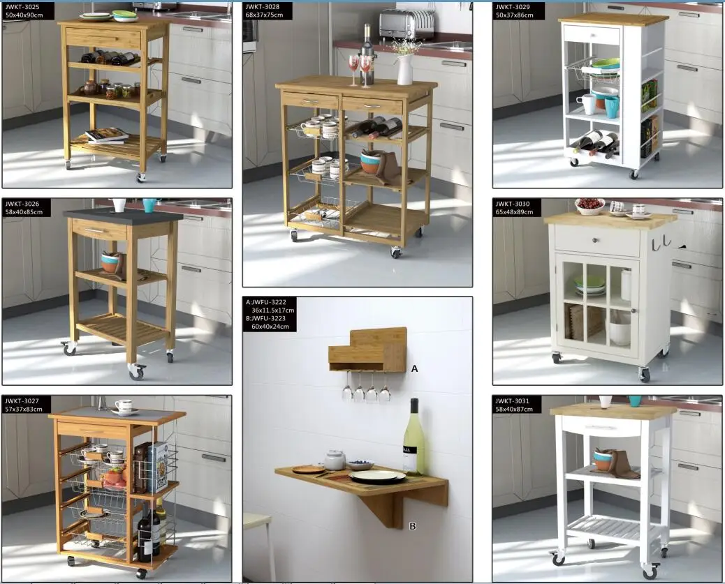 2023 Custom White Rolling mobile wheels wooden serving trolley kitchen island cart with wine rack and glasses holder