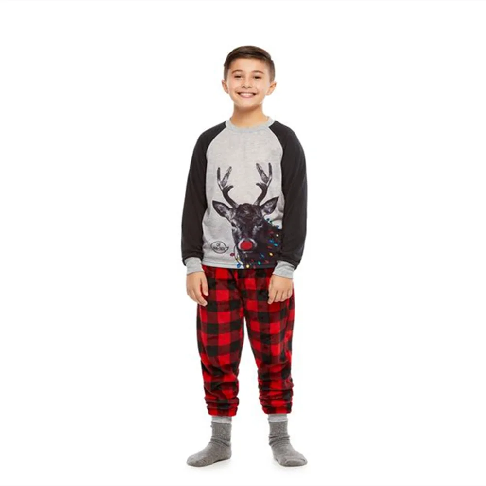 
New 2020 Winter Long Sleeve Round Neck elk Printed matching family christmas pajamas Plus Size 
