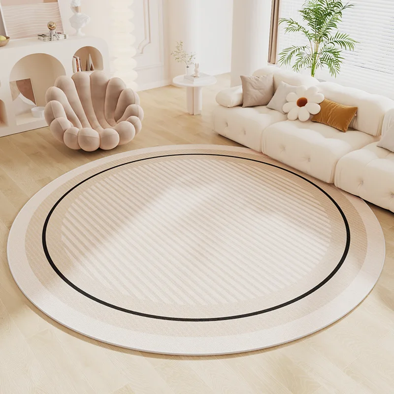 Abstract Round Rug Floor Carpet Decorative Circle Rugs ,  Striped Anti Slip Mat Area Rugs Beige For Living Room
