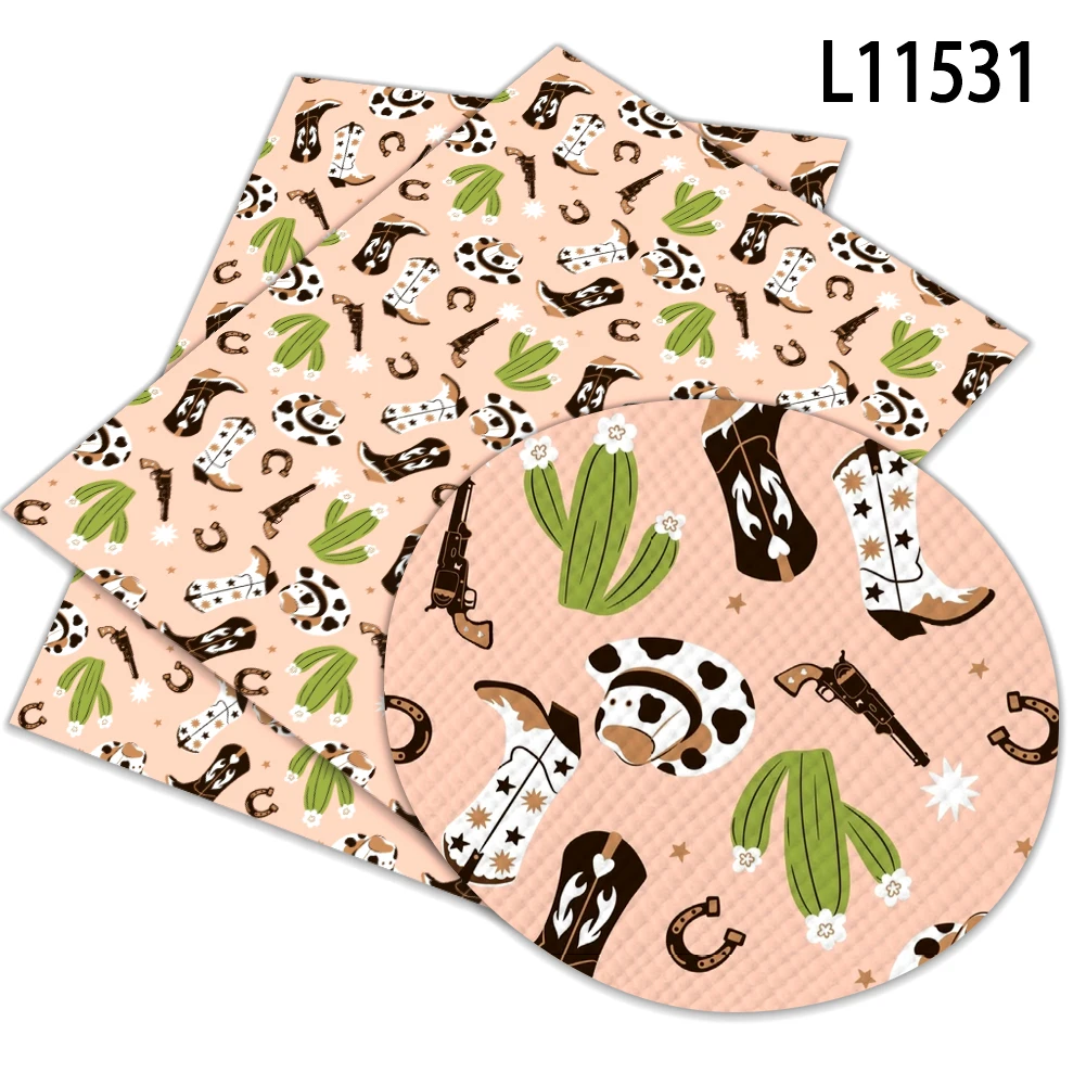 30*136 cm Western cowboy Printed Faux Synthetic Leather Sheet in Crafts for Bows DIY Handmade Materials
