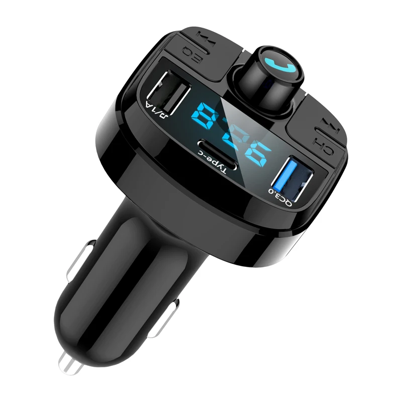 3 in 1 fm car mp3 player fast charging dual usb ports qc 3.0 car accessories type c car cigarette lighter charger bluetooth 5.0