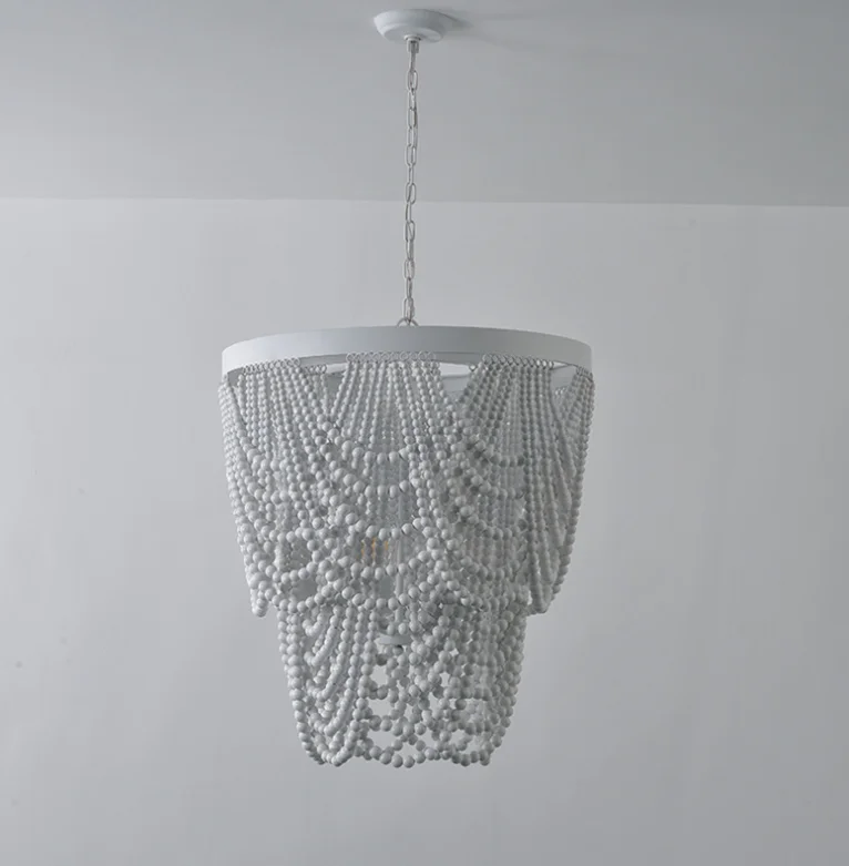 American  countryside BOHEMIA Retro Wood Art Wooden Bead Design Nordic Ceiling Lighting Chandelier For Living Room