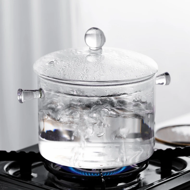 Large Capacity Glass Cookware 1300ml 1500ml Transparent High Borosilicate clear Glass Cooking Pot for Kitchen