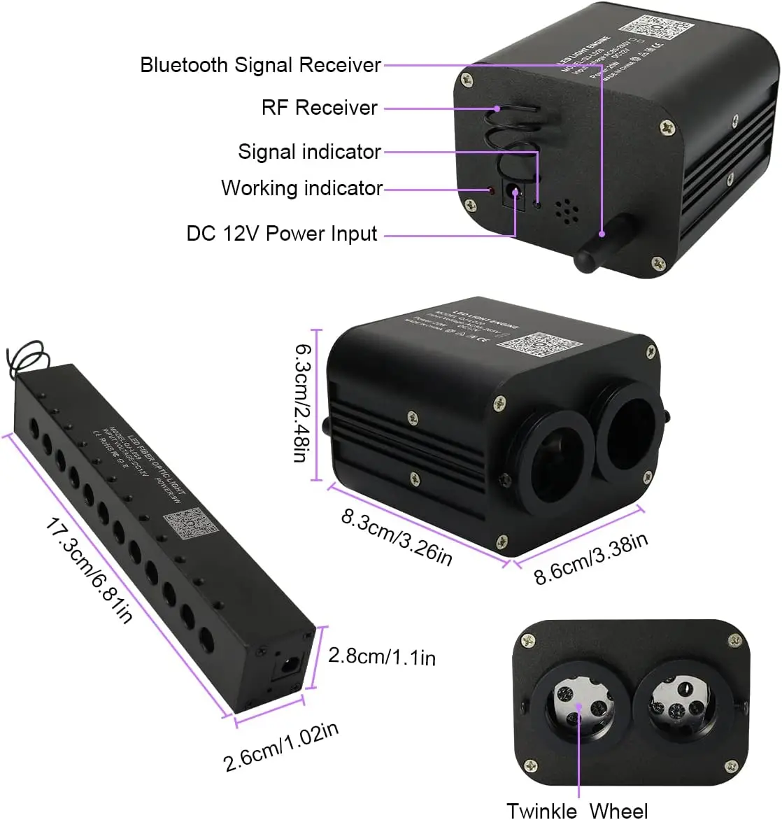 Super mini 20w Meteor Dual Port RGBW Twinkle LED Fiber Optic Starlight headliner kit