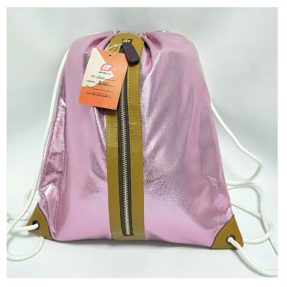 
Customized Fashion Personalized Zipper Shiny Glitter Pu Leather School Sport Gym Bag Girls Women Teenager Drawstring Backpack 