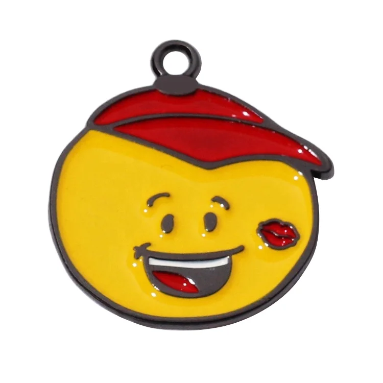 Round shape pendant engraved logo keychain charms custom enamel hang tags for promotion gift