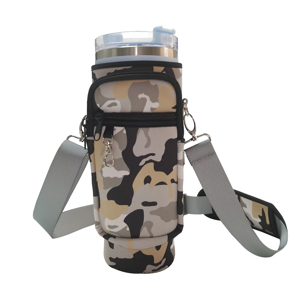 Front Zip Pocket Neoprene Insulator Sleeve 40 Oz Water Bottle Pouch Tumbler Cup Sleeve Bag With Handle