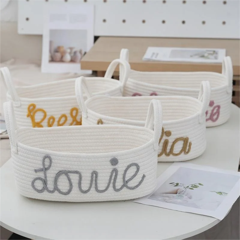 Custom Baby Name Rope Cotton Baby Gift Basket Personalized Toy Basket Diaper Organizer