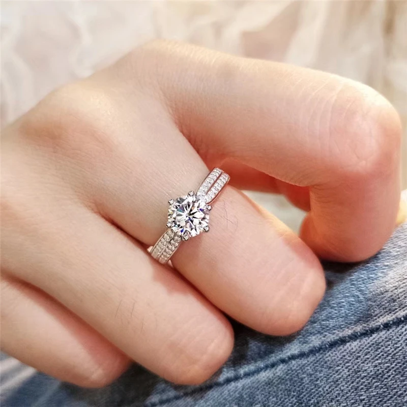 Aimgal Starlight Queen Ring Fashion 925 sterling silver six-jaw set 1 carat marriage proposal lmitate diamond ring