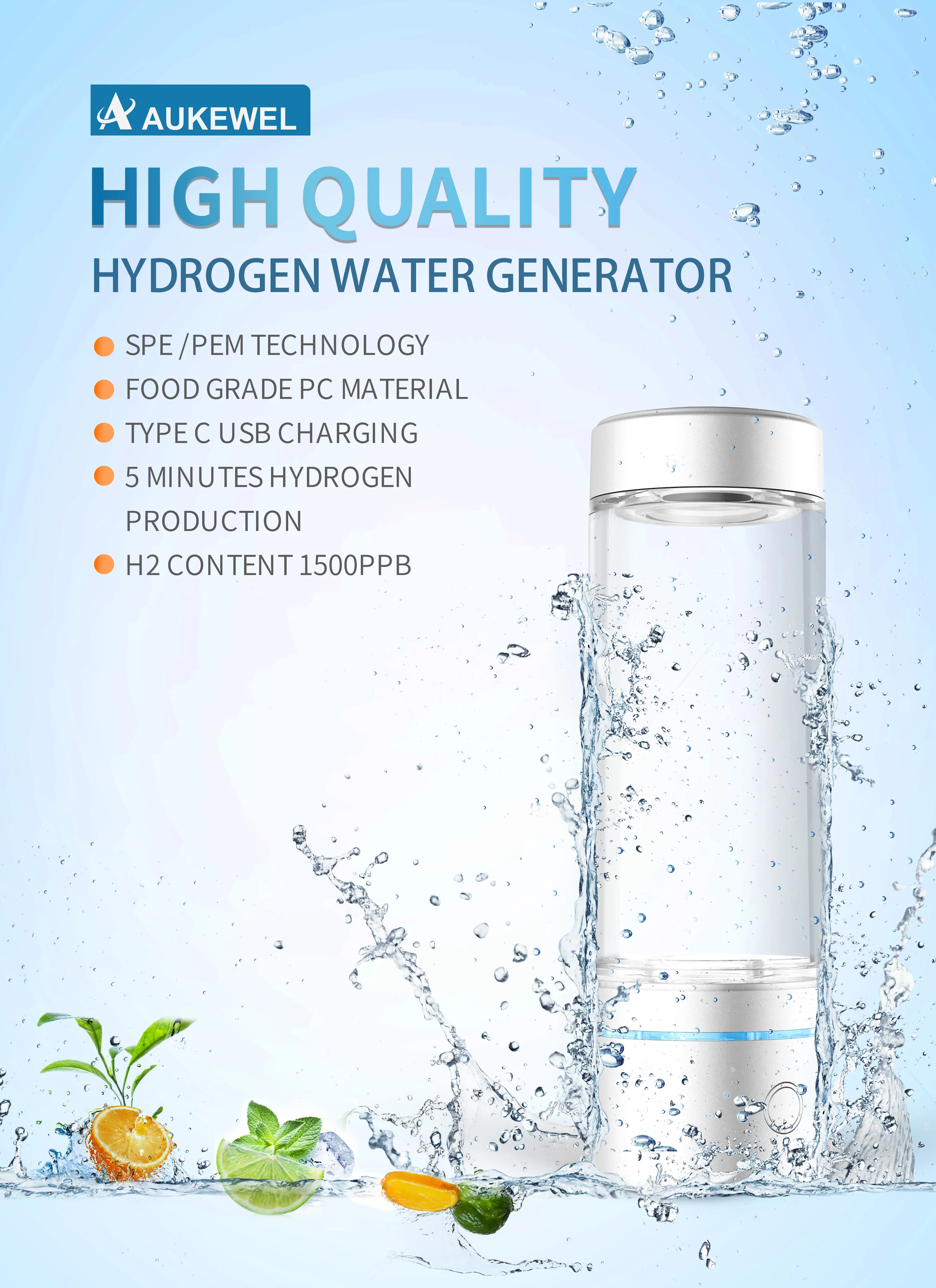 Portable Hydrogen Water Generator Hydrogen Inhalation Machine Ionizer Cup PEM Molecular Hydrogen Water Bottle