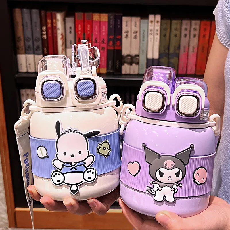 Cute Kuromi Melody Thermos Cup 620ML Girls High-Looking Office Water Cup SUS316 Outdoor Travel Portable Double Drinking Cup