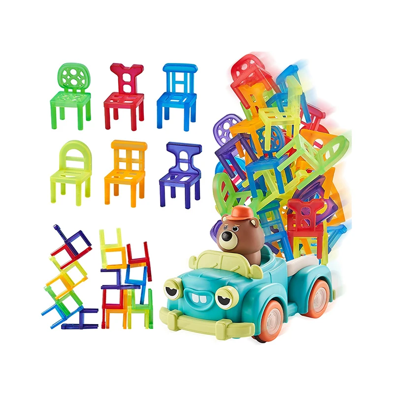 Children Funny Bear Car Chair Stacking Toys Parent-child Interactive Challenge Toys kids Party Play Game Educational blocks Toy