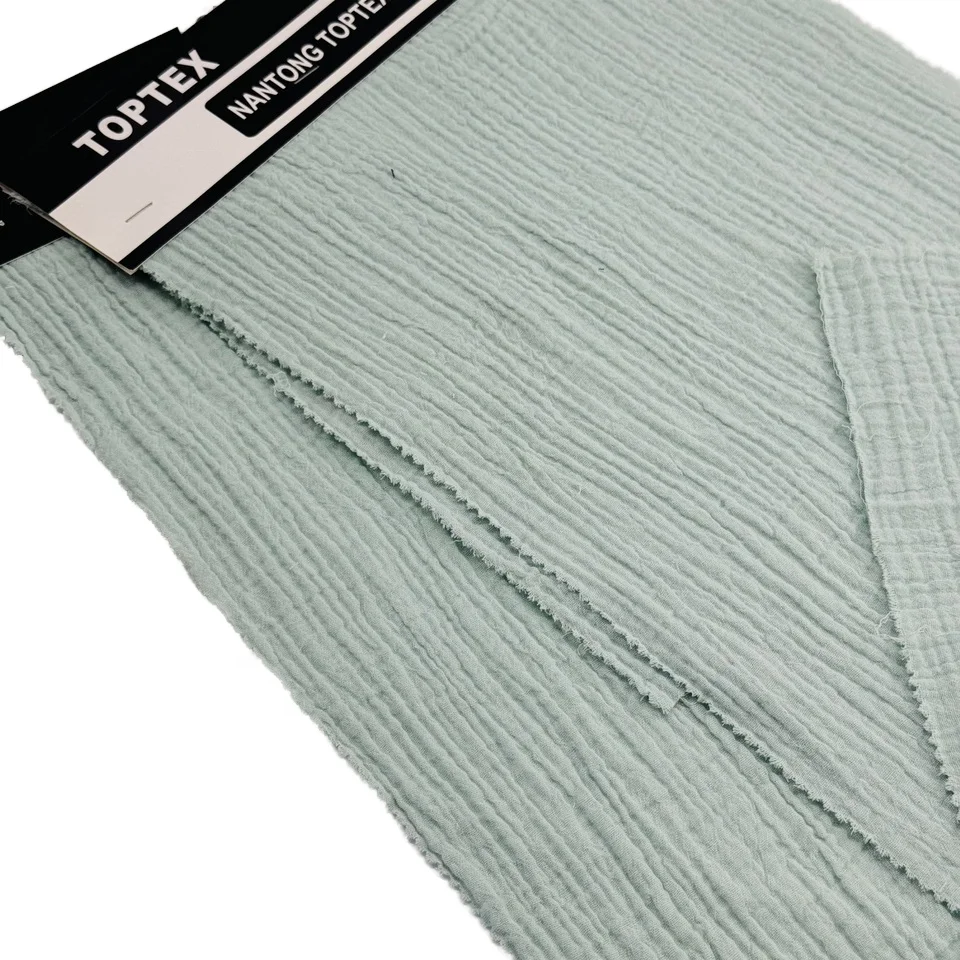 Organic Cotton Double Layer Gauze Crinkle Crepe Fabric Lightweight Solid Dyed Puckering Garments fabric