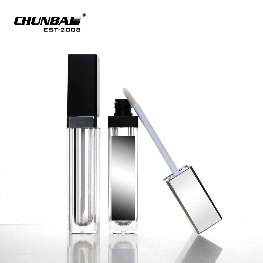 Wholesale Silver Big Brush Unique Custom Label Lipgloss Tube Empty Makeup Flat Plastic Rectangle Lipgloss Wand Tube Applicator