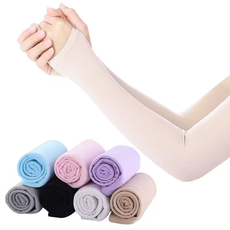 Unisex Cooling Ice Silk Elastic Seamless Sports Fitness UV Sun Protection Arm Sleeve