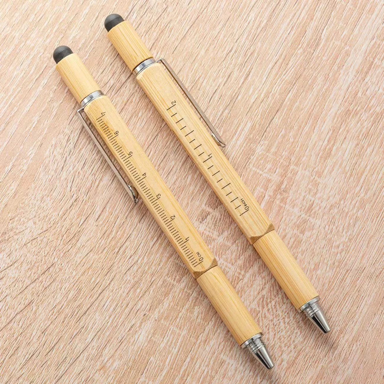 Personalize 6 in 1 Stylus Custom Engraved tool wood Ballpoint pen with Level and Screwdrivers