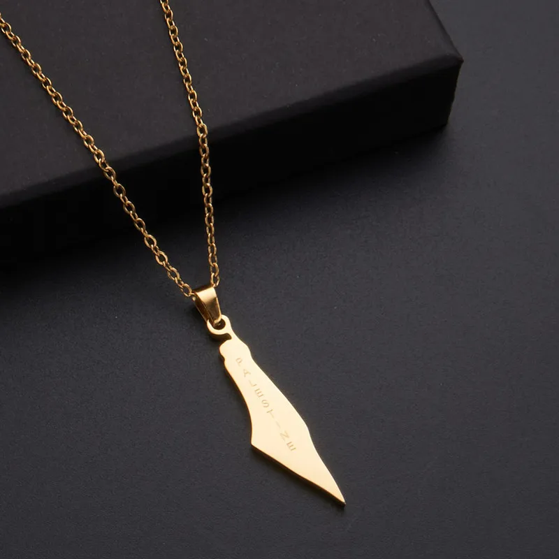 Stainless Steel Arabic Pendant Necklaces Israel Palestine Map Necklace