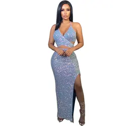 2022 Hot mesh sequined skirts two piece set clothing