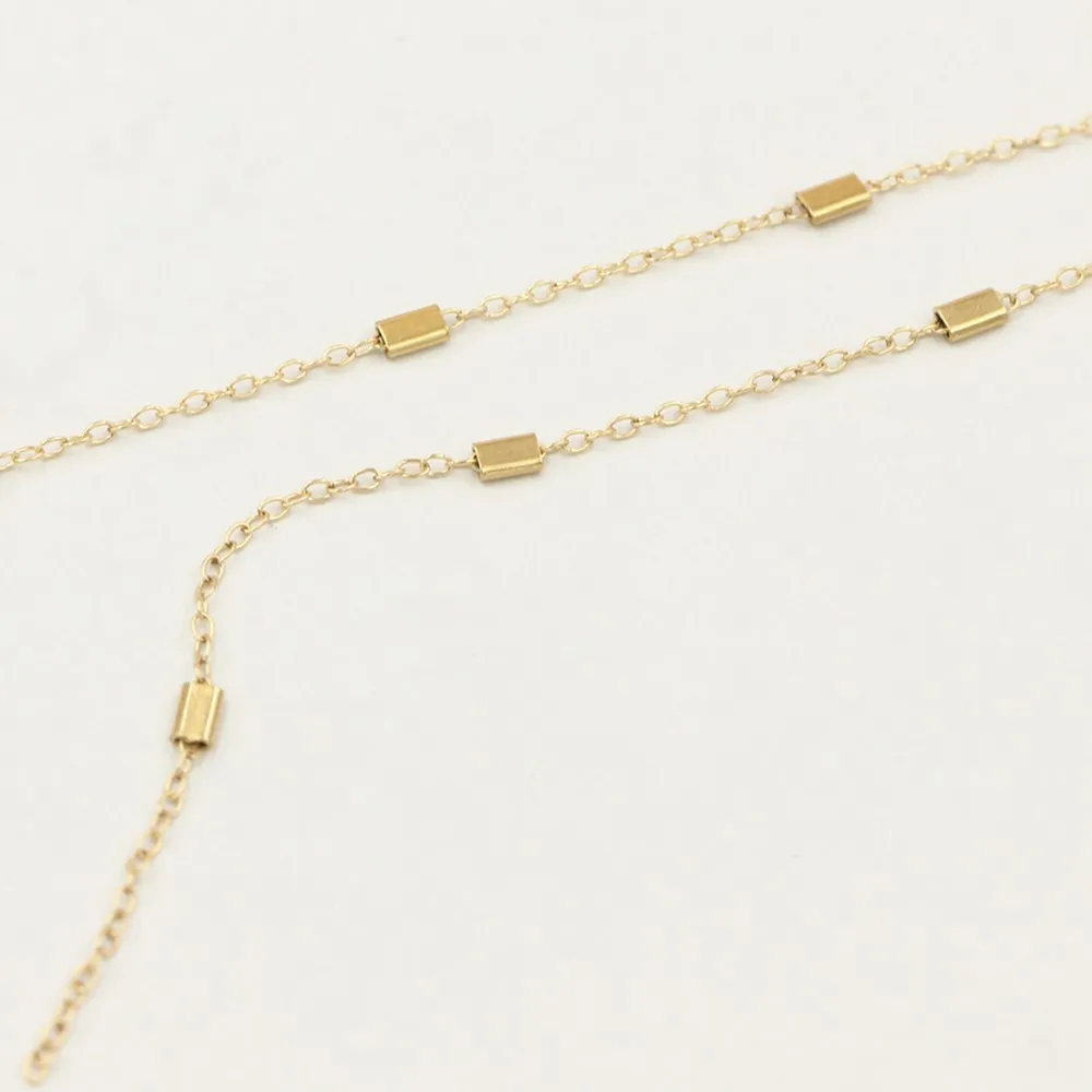 New 14K Gold Filled Cable Chain w/ Flat Beads No Tarnish Permanent Bulk Chain for Jewelry Making