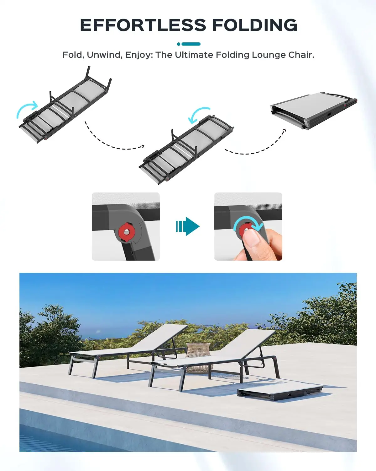 Multi-position Portable Stylish Sun Lounger Chair Adjustable Aluminum Recliner Sun Lounger Beach