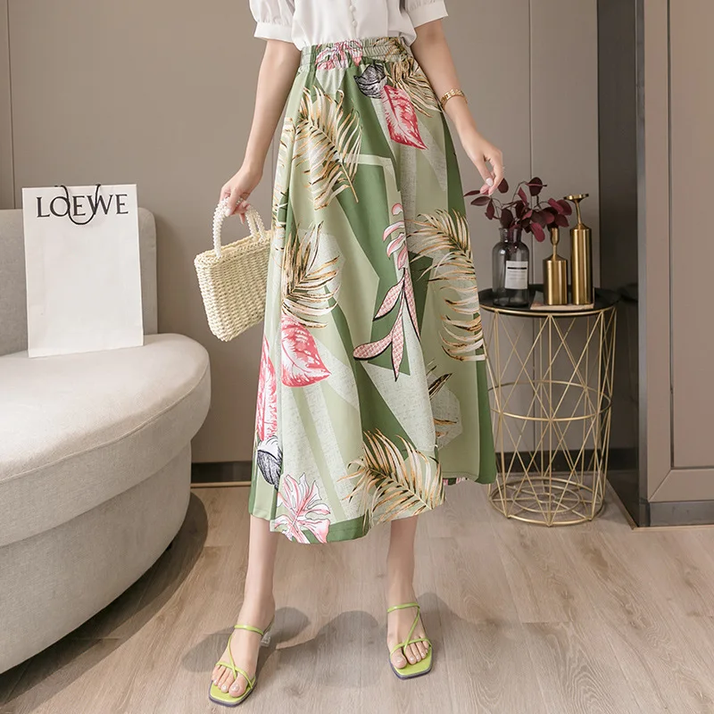 New design high quality lady flower skirt high waist long chiffon female floral skirt