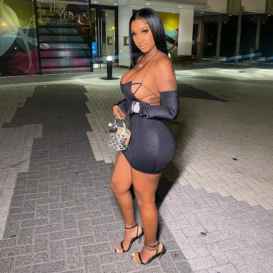 
2021 New Arrivals Autumn Skinny Hollow Out Halter Backless Stylish Sexy Dress Women Casual Dresses 