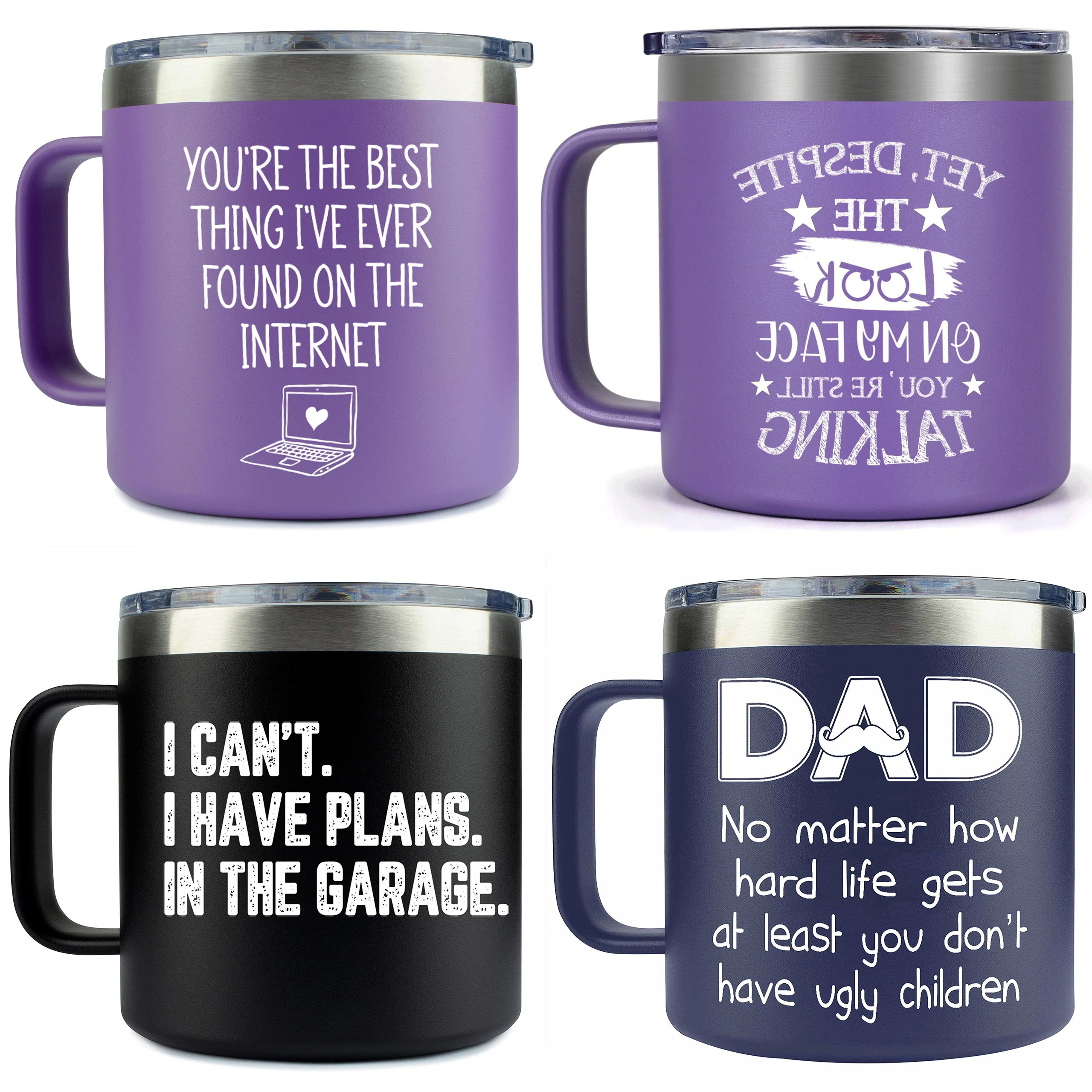 Custom Logo yeties Double Wall Tumbler Cup with handle Powder Coated 14oz stainless steel vacuum insulated coffee mugs with lid