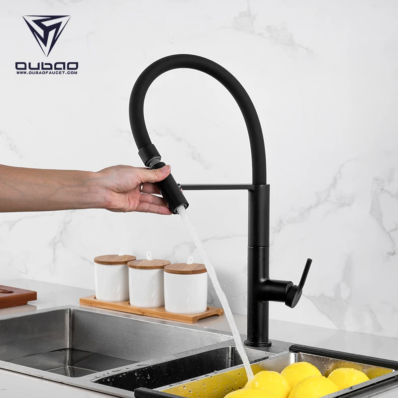 Hot sale flexible black hose brass pull out kitchen sink faucets