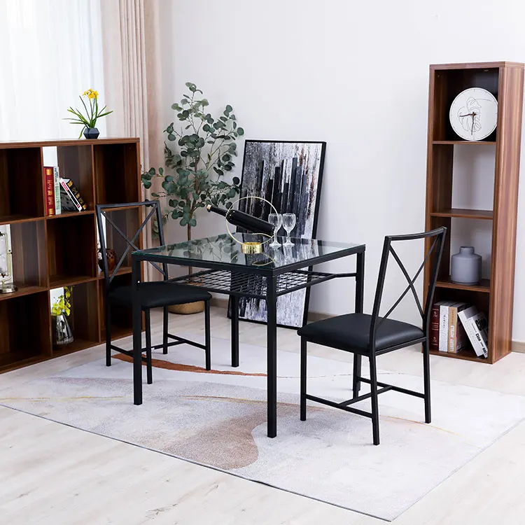 Современный стеклянный обеденный стол, набор из 2 стульев, мебель для столовой, квадратный обеденный стол