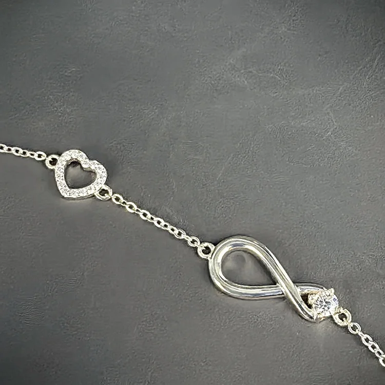 Wholesale Minimalist 925 Silver Heart Number 8 Musk Infinite Symbol VVS Moissanite Bracelet For Women high grade fashion