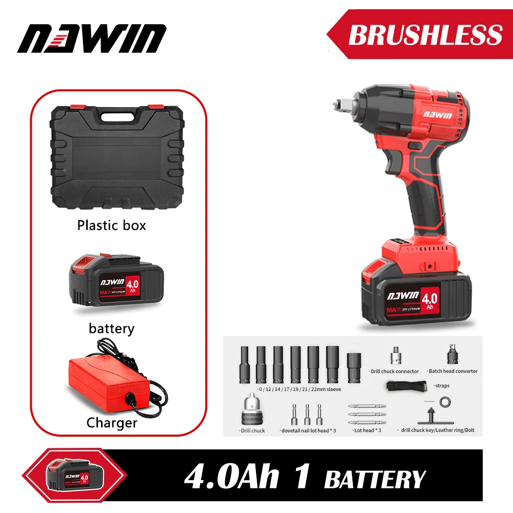 NAWIN Multi-speed Adjustable Cordless Electric Impact Wrench 240ft and 320N Power Impact Socket Kit 1/2 Drive