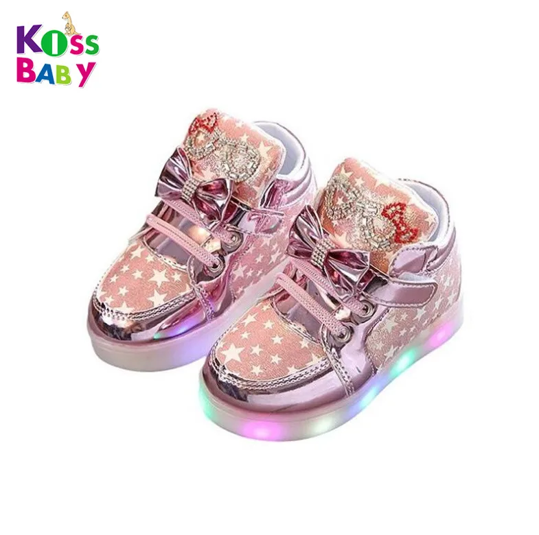 Wholesale breathable soft sole slip on walking led light up sneakers casual sport girls boys toddler baby kids shoes