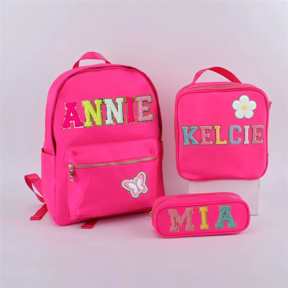 Keymay Personalized Letter Patches Back to School Bag Children Rucksack Waterproof Nylon Teenagers Student Girls Kids Backpacks