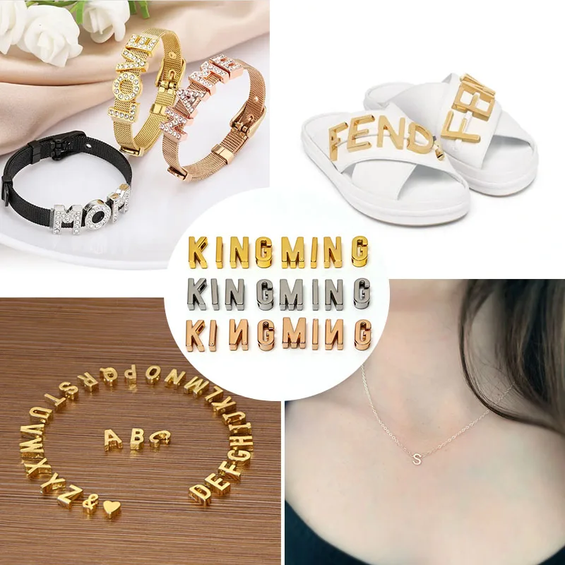 Custom Small metal letter Hollow style Metal Alphabet A-Z Letters Buckle slide on letter charms For HandBags Collar clothing