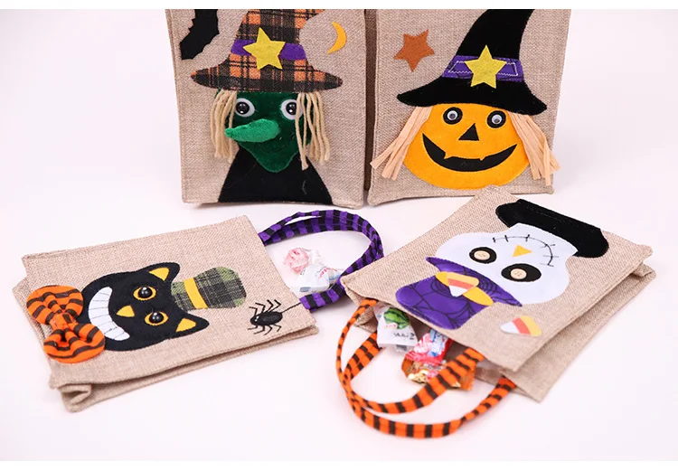
2020 Hot Selling Halloween Burlap Trick Or Treat Candy Tote Bags Kids Gift Party Favors 