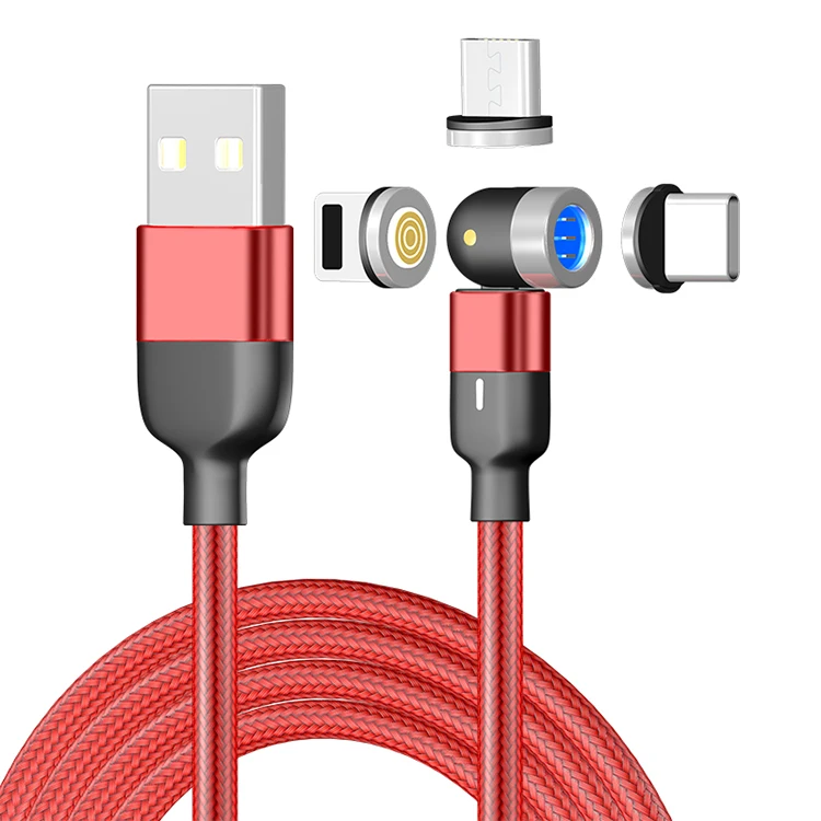 Wholesale Custom Phone 3pin 1m 2m 90 360 540 Degree Rotation Fast Charging Micro Type C Data Magnetic 3 In 1 Usb Charging Cable
