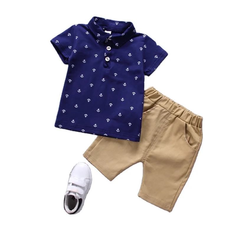 RTS Wholesale New Factory Suit Outfit Cheap Cotton Summer short sleeve polo shirt shorts baby boys clothing sets