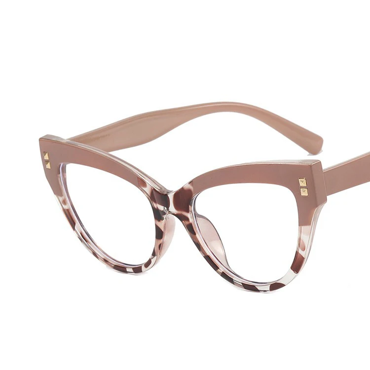Cat Eye Riveted Black And White Panda Flat Lens 2024 New Lens Frame Anti-Blue Light Ins Lens Frame Retro