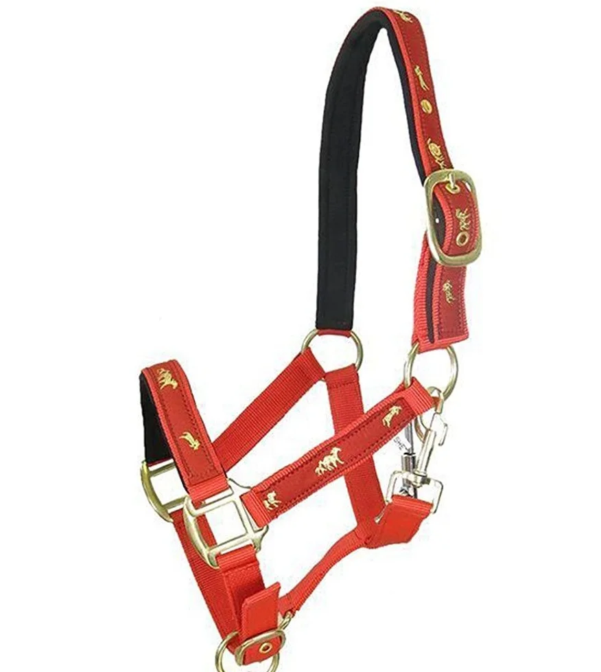 SHEMAX FINEST QUALITY RED NUBUCK PADDED NYLON HORSE HEADCOLLAR/HALTER